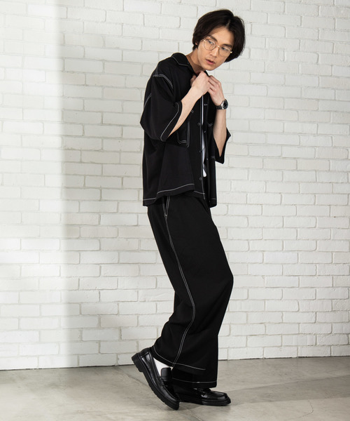 WEGO（ウィゴー）の「WEGO/【セットアップ対応商品】ステッチワイドパンツ（スラックス・メンズ・ブラック/ベージュ・MEDIUM/LARGE）」の4枚目の写真