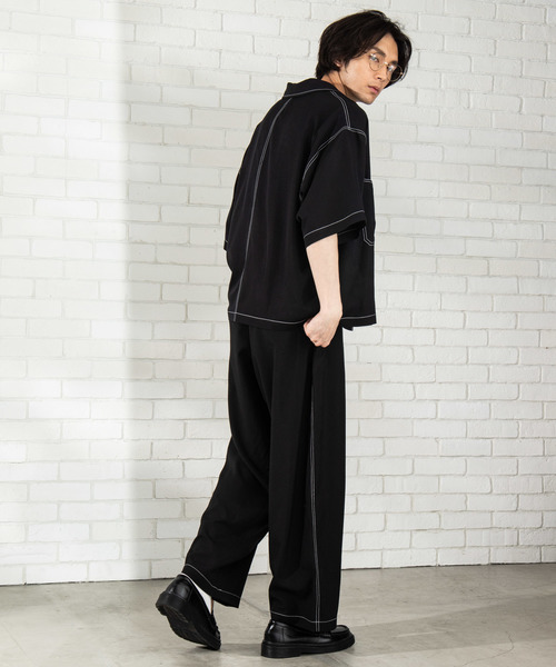 WEGO（ウィゴー）の「WEGO/【セットアップ対応商品】ステッチワイドパンツ（スラックス・メンズ・ブラック/ベージュ・MEDIUM/LARGE）」の5枚目の写真