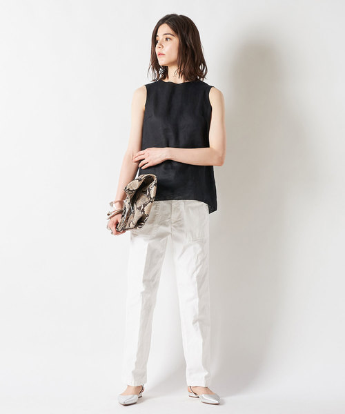 Whim Gazette - Whim Gazette リネンブレンド　ノースリーブ　シャツ　オリーブ Whim Gazette｜シアーノースリーブシャツ | Rakuten Fashion