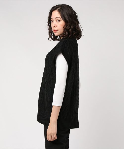 SpRay（スプレイ）の「ケーブルハイネックベスト（ベスト・レディース・アイボリー/ブラック/ピンク/ブラウン/ダークベージュ・FREE）」の6枚目の写真