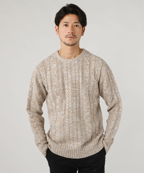 SPU（スプ）の「セミワイドシルエットケーブル編みクルーネックニット（ニット/セーター・メンズ・ホワイト系その他/ブラック系その他/ネイビー/インディゴブルー/ブルー/グリーン/カーキ/ベージュ/オフホワイト/ブラック/モカ/ホワイト/レッド系その他/ワイン/キャメル/ブルー系その他/グレー系その他/チャコール/杢グレー/グレー系その他2/ブルーグレー/ベージュ系/テラコッタ・S/M/L/XL）」の13枚目の写真