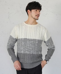 セミワイドシルエットケーブル編みクルーネックニット
