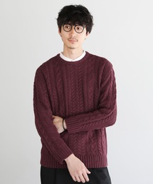 セミワイドシルエットケーブル編みクルーネックニット