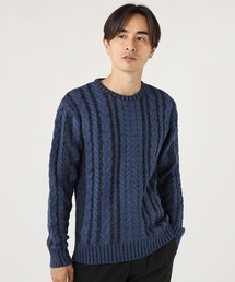 セミワイドシルエットケーブル編みクルーネックニット