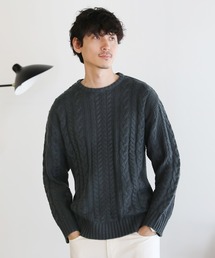 SPU（スプ）の「セミワイドシルエットケーブル編みクルーネックニット（ニット/セーター・メンズ）」
