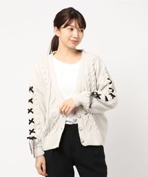 axes femme | レースアップ袖ニットＣＤ(カーディガン/ボレロ)
