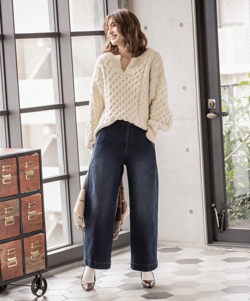 KOBE LETTUCE（コウベレタス）の「裏起毛ハイウエストデニムカーブパンツ（その他パンツ・レディース・ブラック/インディゴブルー/モカ/ホワイト系その他/ワンウォッシュ・M/L/S）」の8枚目の写真