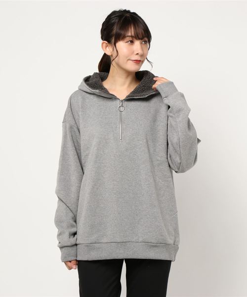 NO WAY(ノーウェイ)の「/ISLAND PEAK(アイランドピーク)/パイル裏起毛ハーフZIPハイネックパーカー(パーカー・レディース・ブラック/ベージュ/マルチ/杢グレー・MEDIUM/LARGE/X-LARGE)」の10枚目の写真