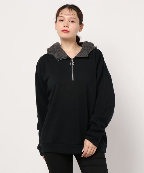 NO WAY(ノーウェイ)の「/ISLAND PEAK(アイランドピーク)/パイル裏起毛ハーフZIPハイネックパーカー(パーカー・レディース・ブラック/ベージュ/マルチ/杢グレー・MEDIUM/LARGE/X-LARGE)」の7枚目の写真