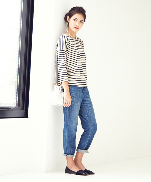 Jewel Changes（ジュエルチェンジズ）の「SACRA/JC BOR P/O 2 / サクラ（Tシャツ/カットソー・レディース・ベージュ/ネイビー・ﾌﾘ-）」の9枚目の写真