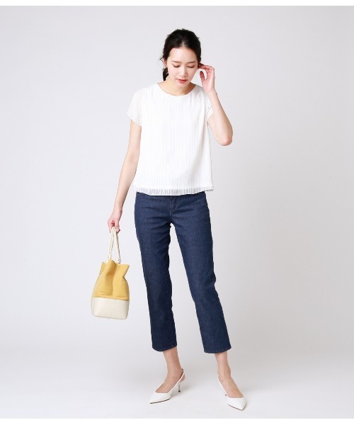 NEWYORKER(ニューヨーカー)の「シャドーストライプ ブラウス見えカットソー(スーツインナー対応)(Tシャツ/カットソー・レディース・ホワイト/サックスブルー/クリーム・M/L)」の21枚目の写真
