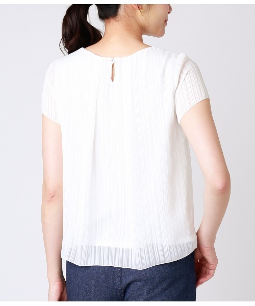 NEWYORKER(ニューヨーカー)の「シャドーストライプ ブラウス見えカットソー(スーツインナー対応)(Tシャツ/カットソー・レディース・ホワイト/サックスブルー/クリーム・M/L)」の5枚目の写真
