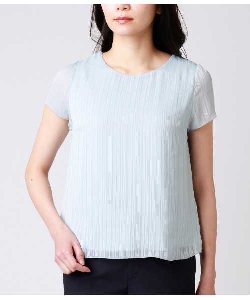 NEWYORKER(ニューヨーカー)の「シャドーストライプ ブラウス見えカットソー(スーツインナー対応)(Tシャツ/カットソー・レディース・ホワイト/サックスブルー/クリーム・M/L)」の14枚目の写真