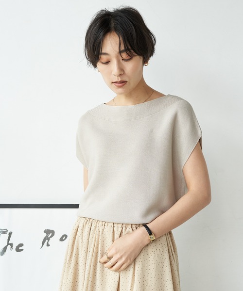 AMERICAN HOLIC（アメリカンホリック）の「ボートネックフレンチスリーブニットプルオーバー　〇＊（ニット/セーター・レディース・ブラック/キャメル/グレイッシュベージュ・FREE）」の3枚目の写真