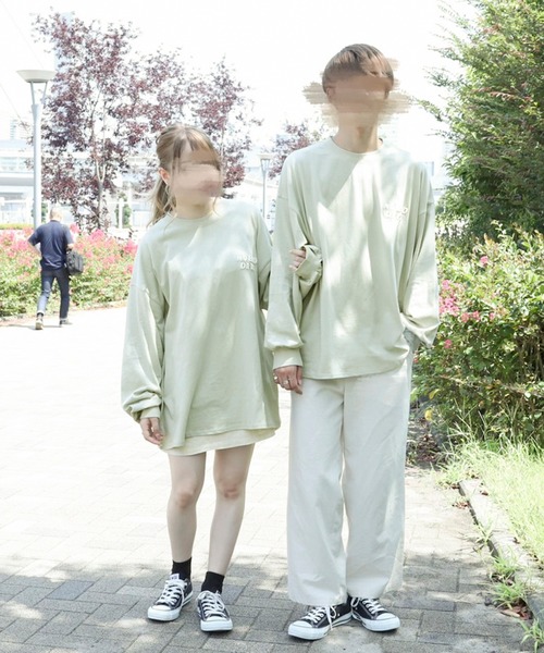 PairPair（ペアペア）の「サガラ刺繍バックロゴロンT(ユニセックス)（Tシャツ/カットソー・レディース・ミント/オフホワイト/スミクロ・FREE）」の6枚目の写真