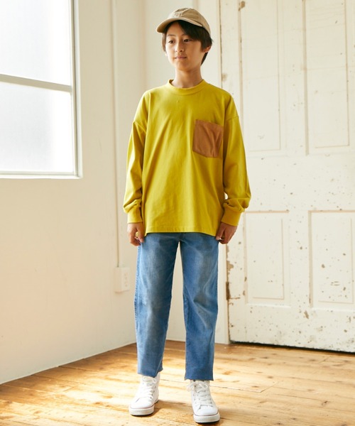 &yam(アンドヤム)の「スエードポケットロンT(Tシャツ/カットソー・キッズ・チャコールグレー/マスタード/グリーン/ピンク/オフホワイト/ブラウン/ベージュ/ブラック・100/110/120/130/140/150/160)」の8枚目の写真