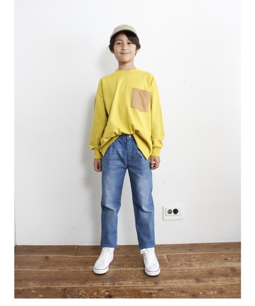 &yam(アンドヤム)の「スエードポケットロンT(Tシャツ/カットソー・キッズ・チャコールグレー/マスタード/グリーン/ピンク/オフホワイト/ブラウン/ベージュ/ブラック・100/110/120/130/140/150/160)」の15枚目の写真