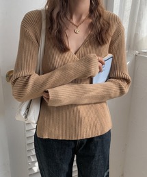 Vネックカシュクールニット