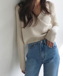 Vネックカシュクールニット