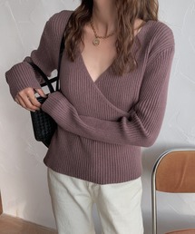 Vネックカシュクールニット