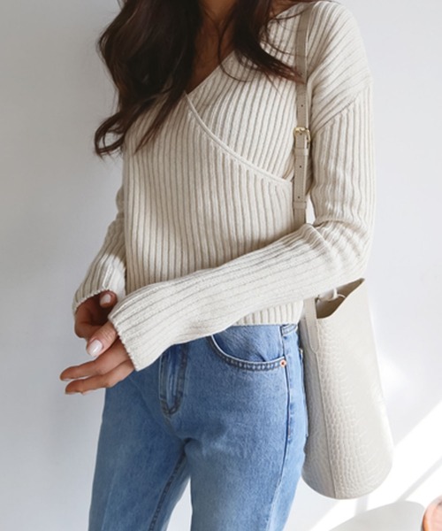 【大人気】【美品】【シンゾーン】カシュクールニット 　チャコールグレー Vネック 大人気】【美品】【シンゾーン】カシュクールニット