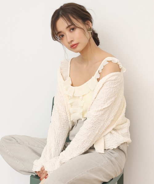 one after another NICE CLAUP（ワンアフターアナザーナイスクラップ）の「プリーツフリルテレコインナー（キャミソール・レディース・ベージュ/アイボリー/モカ・FREE）」の13枚目の写真