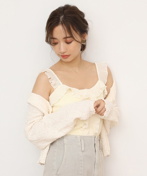 one after another NICE CLAUP（ワンアフターアナザーナイスクラップ）の「プリーツフリルテレコインナー（キャミソール・レディース・ベージュ/アイボリー/モカ・FREE）」の14枚目の写真