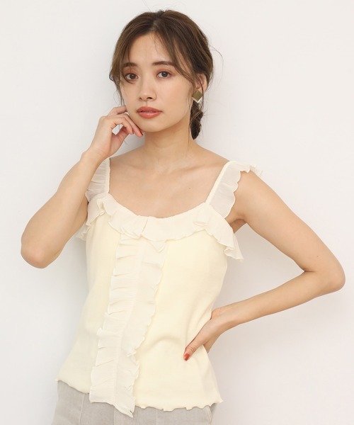 one after another NICE CLAUP（ワンアフターアナザーナイスクラップ）の「プリーツフリルテレコインナー（キャミソール・レディース・ベージュ/アイボリー/モカ・FREE）」の10枚目の写真