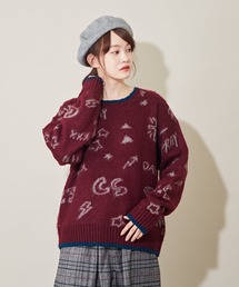 CUBE SUGAR（キューブシュガー）の「モヘアタッチ アクリル ライン入り ジャガード クルーネック ニット（ニット/セーター）」