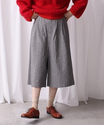 コットン/リネン チェック　ミドル丈キュロットパンツ