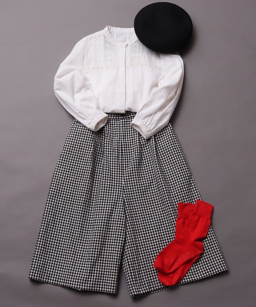 Lene（レネ）の「コットン/リネン チェック　ミドル丈キュロットパンツ（その他パンツ・レディース・ブラック/その他・FREE）」の12枚目の写真