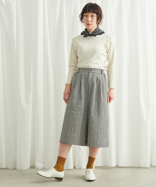 Lene（レネ）の「コットン/リネン チェック　ミドル丈キュロットパンツ（その他パンツ・レディース・ブラック/その他・FREE）」の3枚目の写真