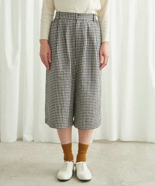 Lene（レネ）の「コットン/リネン チェック　ミドル丈キュロットパンツ（その他パンツ・レディース・ブラック/その他・FREE）」の5枚目の写真