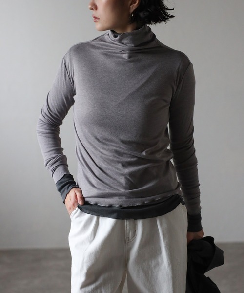 Bonjour Sagan（ボンジュールサガン）の「シアータートルプルオーバー（Tシャツ/カットソー・レディース・ライトグレー/オフホワイト/ブラック/ベージュ/グレイッシュベージュ/ライトブルー/チャコールグレー/グレー・FREE）」の5枚目の写真