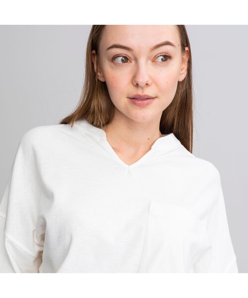 AIGLE（エーグル）の「クレープオーバー Ｔシャツ（Tシャツ/カットソー・レディース・ホワイト/ベージュ・S/M/L）」の7枚目の写真