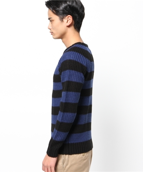 WEGO（ウィゴー）の「WEGO/畦編みボーダーニット（ニット/セーター・メンズ・ホワイト/ブルー・MEDIUM/LARGE）」の4枚目の写真