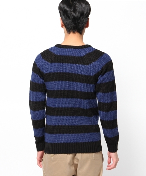 WEGO（ウィゴー）の「WEGO/畦編みボーダーニット（ニット/セーター・メンズ・ホワイト/ブルー・MEDIUM/LARGE）」の5枚目の写真