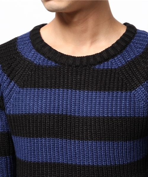 WEGO（ウィゴー）の「WEGO/畦編みボーダーニット（ニット/セーター・メンズ・ホワイト/ブルー・MEDIUM/LARGE）」の6枚目の写真