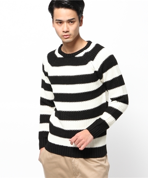 WEGO（ウィゴー）の「WEGO/畦編みボーダーニット（ニット/セーター・メンズ・ホワイト/ブルー・MEDIUM/LARGE）」の9枚目の写真