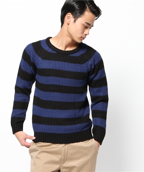 WEGO（ウィゴー）の「WEGO/畦編みボーダーニット（ニット/セーター・メンズ・ホワイト/ブルー・MEDIUM/LARGE）」の10枚目の写真