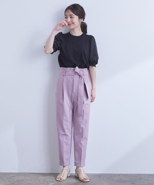 VIS（ビス）の「【新色追加】上品な雰囲気で魅せる袖オーガーンジー半袖プルオーバー（Tシャツ/カットソー・レディース・ホワイト/ブラック/ベージュ/ライトグリーン/パープル/ブルー/ピンク/ピンク系その他2/キナリ/ベージュ系その他2・FREE）」の19枚目の写真