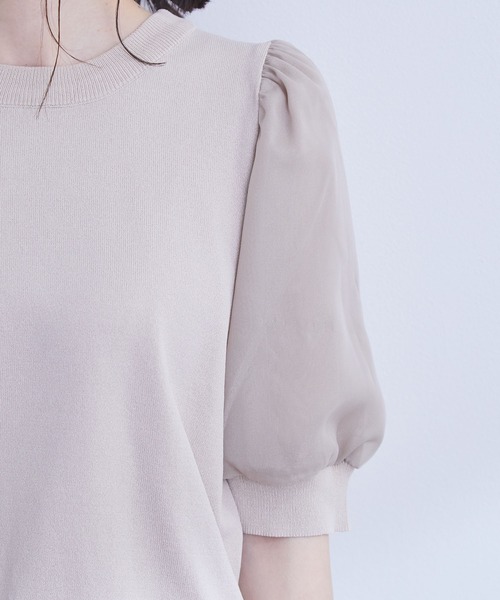 VIS（ビス）の「【新色追加】上品な雰囲気で魅せる袖オーガーンジー半袖プルオーバー（Tシャツ/カットソー・レディース・ホワイト/ブラック/ベージュ/ライトグリーン/パープル/ブルー/ピンク/ピンク系その他2/キナリ/ベージュ系その他2・FREE）」の18枚目の写真