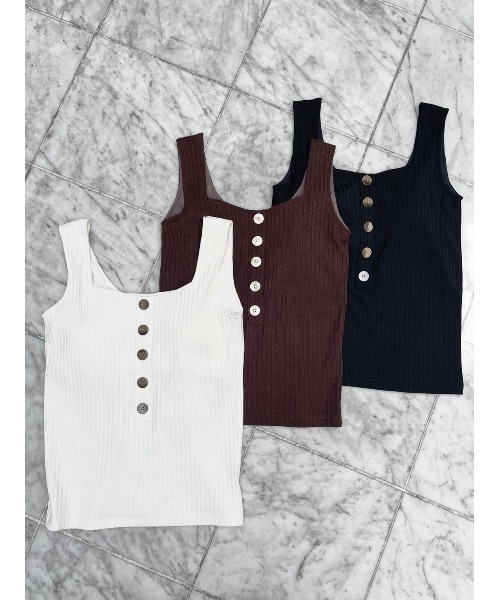 TRUNC（トランクエイティーエイト）の「Front Button Rib TOPS（タンクトップ・レディース・アイボリー/ブラック/ブラウン・FREE）」の20枚目の写真
