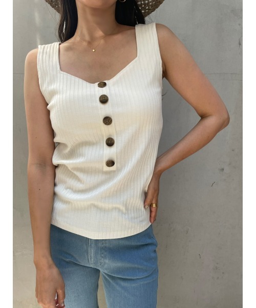 TRUNC（トランクエイティーエイト）の「Front Button Rib TOPS（タンクトップ・レディース・アイボリー/ブラック/ブラウン・FREE）」の4枚目の写真