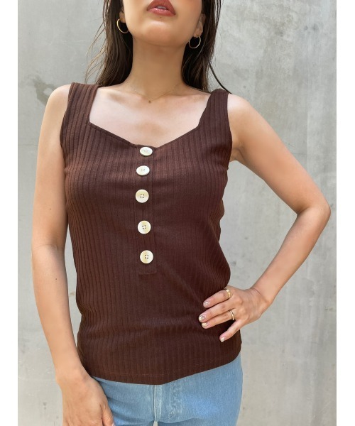 TRUNC（トランクエイティーエイト）の「Front Button Rib TOPS（タンクトップ・レディース・アイボリー/ブラック/ブラウン・FREE）」の19枚目の写真