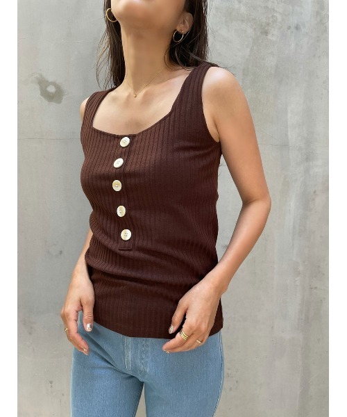 TRUNC（トランクエイティーエイト）の「Front Button Rib TOPS（タンクトップ・レディース・アイボリー/ブラック/ブラウン・FREE）」の13枚目の写真