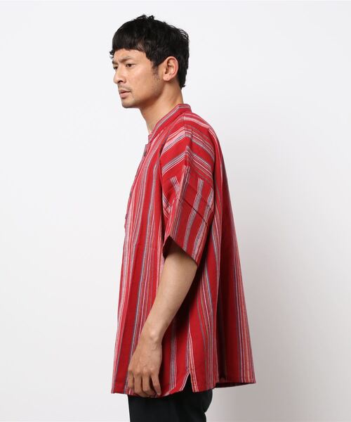 チャイハネ(チャイハネ)の「【チャイハネ】南インドの織り布 マルチストライプMEN'Sトップス(その他トップス・メンズ・ベージュ/レッド/ターコイズブルー・FREE)」の9枚目の写真