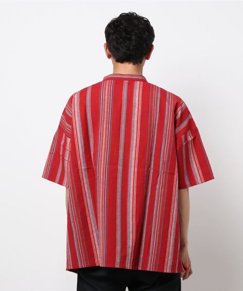 チャイハネ(チャイハネ)の「【チャイハネ】南インドの織り布 マルチストライプMEN'Sトップス(その他トップス・メンズ・ベージュ/レッド/ターコイズブルー・FREE)」の6枚目の写真