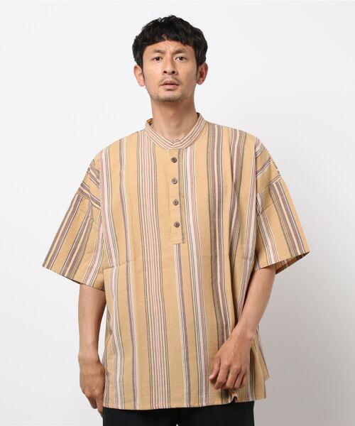 チャイハネ(チャイハネ)の「【チャイハネ】南インドの織り布 マルチストライプMEN'Sトップス(その他トップス・メンズ・ベージュ/レッド/ターコイズブルー・FREE)」の12枚目の写真