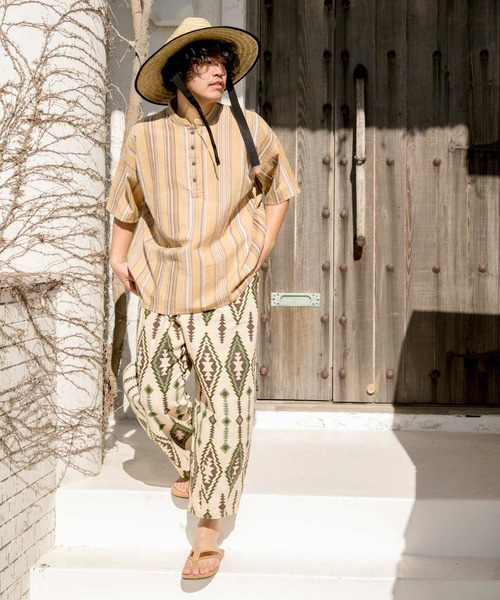 チャイハネ(チャイハネ)の「【チャイハネ】南インドの織り布 マルチストライプMEN'Sトップス(その他トップス・メンズ・ベージュ/レッド/ターコイズブルー・FREE)」の10枚目の写真